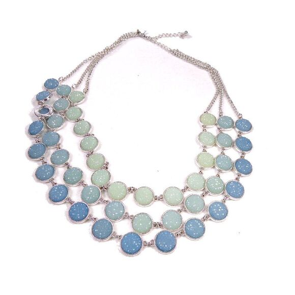 Charming Charlie 3 Strand Seaspray Glitter Necklace SIgned - Picture 3 of 10